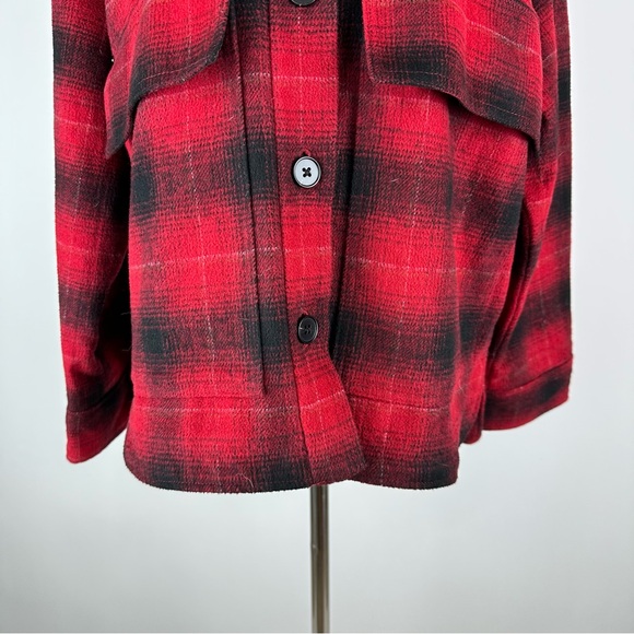 ZARA Red Black Plaid Oversized Flannel Jacket Size Small - Picture 3 of 8